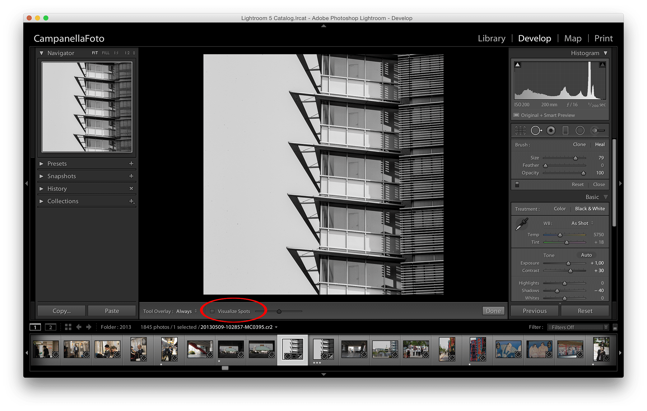 Visualize dust spots in Lightrooom