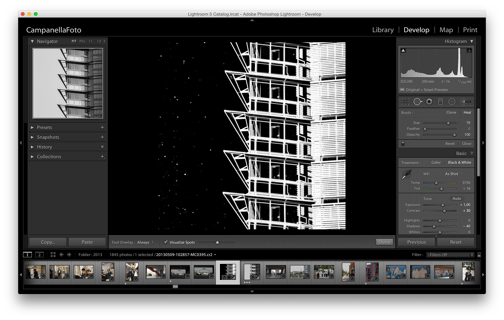 Visualize dust spots in Lightrooom